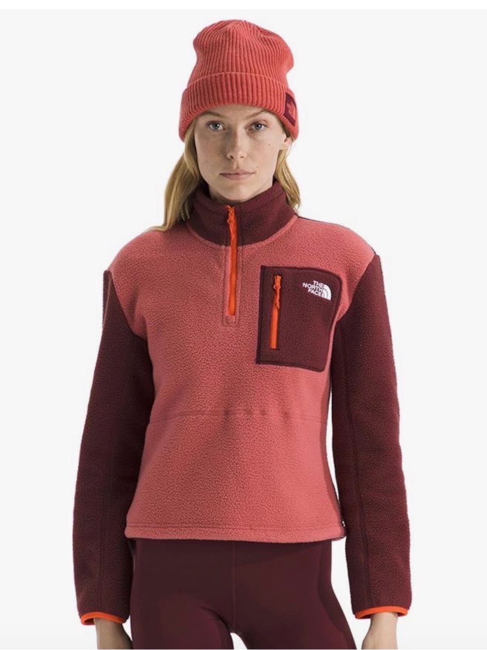 The North Face Women’s Two-Tone Red Zip-Up Fleece Jacket